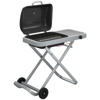Outsunny Barbacoa de Gas Plegable con Quemador 2,5 kW Tapa Termómetro Mesa Lateral y 2 Ruedas Parrilla Recogedor Grasa Negro
