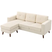 HOMCOM Sofá Chaise Longue Reversível de 3 Lugares Estofado em Veludo Estrutura de Aço Para Salas Pequenas Creme(m-11)