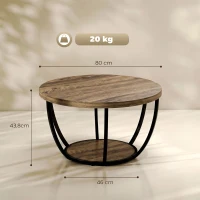 HOMCOM Mesa de centro com 2 níveis, mesa de sala 80 x 80 x 43,8 cm, Castanho/Preto(m-3)