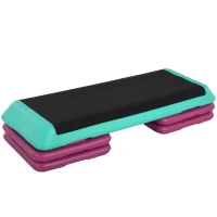 HOMCOM Steppbrett höhenverstellbar Fitness Stepper 3 Stufen (10/15/20 cm) Rutschfest Stepbench für Zuhause Fitnessstudio Büro Kunststoff Schwarz+Grün+Violett(m-11)