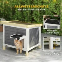 PawHut Katzenhaus Wetterfeste Katzenhütte aus Holz mit aufklappbarem Dach Aluminium-Isolierplatten Asphaltdach 61x51x53,5 cm(m-5)