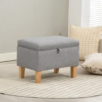 HOMCOM 16L Linen Storage Ottoman Padded Footstool with Rubberwood Legs for Storage Box, Bed End, Shoe Bench, Seating, Light Grey(m-10)