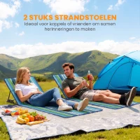 Outsunny 2-delige set strandligstoel met verstelbare rugleuning, lichtgewicht opvouwbaar met kussen en opbergvak(m-4)