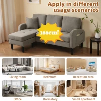 L-Shaped Sofa with Reversible Chaise Lounge, 3-Seater Couch for Living Rooms, Apartments, or Offices, 116L x 118W x 77H cm, Dark Grey(m-4)