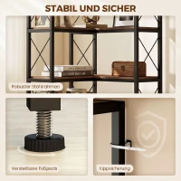 HOMCOM 6-stufiges L-förmiges Bücherregal, freistehendes Eckregal mit Metallrahmen, rustikal braun, 60 x 60 x 200 cm(m-6)