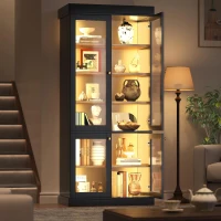 Modern Freestanding Display Cabinet with Height-Adjustable Shelves, LED Lighted Tall Showcase for Industrial Interiors, 80L x 40W x 180H cm, Black(m-8)