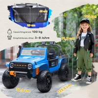 AIYAPLAY Elektrofahrzeug für Kinder, 12V Batterie, mit Eltern-Kind-Sitz, fernsteuerbar, Musik, Hupe, LED-Lichter, 3-8 Jahre, Blau(m-3)
