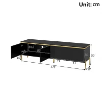 Spacious TV Stand with 4-Door Storage, Functional TV Cabinet for Modern and Italian Minimalist Living Rooms, 170L x 38W x 50H cm, Black(m-3)