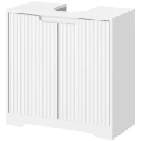 HOMCOM Mueble Bajo Lavabo con Puertas de Cierre Suave y Diseño Acanalado 2 Estantes para Lavabo con o sin Pedestal Blanco(m-12)