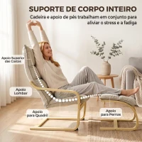 HOMCOM Poltrona com Apoio para os Pés em Tecido Tipo Linho, Balanço Suave, Encosto Alto, Braços e Pés em Madeira, Bege(m-6)