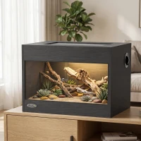 PawHut Reptile Terrarium, Reptile Vivarium with  Glass Doors, Secure Lock, Top Ventilation for Snake, Gecko, 60x45x45cm, Black(m-2)