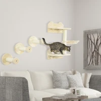 PawHut Kletterstufen, Kletterwand, Katzentreppe, 4-tlg. Set, mit Kratzbaum, Hängematte, beige+cremeweiß, 40 x 28 x 73cm(m-10)