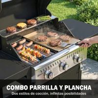 Outsunny Barbacoa de Gas con 3 Quemadores 7,5 kW Termómetro Parrilla Plancha Mesas Laterales Armario Ruedas 125x57x110 cm Negro(m-4)