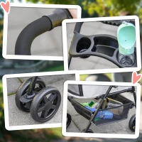 PawHut Carrito para Perros Pequeños con 4 Ruedas Freno Cesta Capota Correas de Seguridad y Ventanas 67x45x96 cm Gris Claro(m-8)