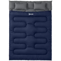Outsunny Saco de Dormir Doble para Adultos Tamaño Queen para 2 Personas con 2 Almohadas y Bolsa Transporte Azul Oscuro(m-1)