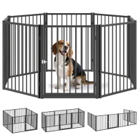 PawHut Welpenauslauf, Hundeauslauf, Welpengehege, 8 Paneele mit Tür, faltbarer und tragbarer Hundezaun, Stahl, Schwarz(m-12)