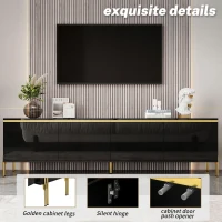 Spacious TV Stand with 4-Door Storage, Functional TV Cabinet for Modern and Italian Minimalist Living Rooms, 170L x 38W x 50H cm, Black(m-6)