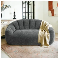 Oversized 2 Seater Bean Bag Sofa with High-Density Sponge, Glitter Plush Floor Couch with for Bedroom or Living Room, 140L x 98W x 61H cm, Gray(m-1)