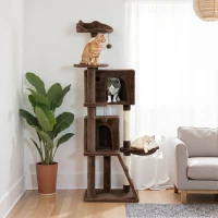 PawHut Árbol Rascador para Gatos 160 cm con Plataformas Cama 2 Cuevas Hamaca Escalera Postes de Sisal Marrón(m-10)
