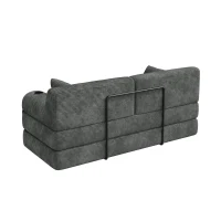 Corduroy Convertible Sofa Bed with Metal Frame and High-Density Foam, 2-Seater Sleeper Sofa with High Backrest, 168L x 80W x 81H cm, Dark Gray(m-11)