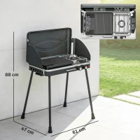 Outsunny Barbacoa de Gas Portátil 2 en 1 Propano 7 kW de Mesa o de Pie con Plancha Grande Patas Desmontables Negro(m-3)
