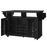 Foldable Serving Trolley with Ample Storage and Snack Racks, Mobile Kitchen Island for Balconies or Dining Room, 142.5L x 40W x 95H cm, Black(m-10)