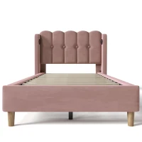 Practical Single Bed with USB and Type-C Charging Ports, Cozy Bed Frame with Grille Design Panel Headboard, 197L x 103W x 103H cm, Pink(m-2)