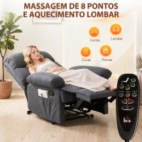 HOMCOM Poltrona de Massagem Relax Reclinável com 8 Pontos de Massagem e Função Calor 85x93x103 cm Cinzento(m-4)