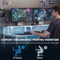 HOMCOM Birou pentru Computer Reversibil cu Rafturi, 120x50 cm, cu Prize și Lumini LED, Alb cu Efect de Lemn(m-6)