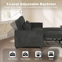 HOMCOM 2 Seater Sofa Bed, 4-in-1 L-Shaped Convertible Pull-Out Sleeper Sofa with Adjustable Backrest and Side Pockets, Black(m-5)