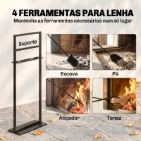 Outsunny Conjunto de Utensílios para Lareira de 5 Peças em Metal com Escova Pá Atiçador Pinça e Suporte Preto(m-4)
