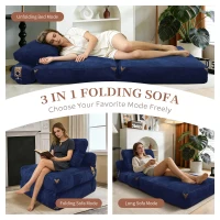 3-in-1 Convertible Corduroy Floor Sofa Bed with Side Pockets, Oversized Chaise Lounge for Bedrooms or Student Dorms, 87L x 86W x 40H cm, Blue(m-7)