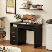 HOMCOM Bureau moderne avec 5 tiroirs, grand plateau, 1 compartiment ouvert, tiroir verrouillable, 110 x 50 x 76cm, noir(m-15)