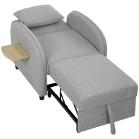 HOMCOM Sillón Cama Convertible 3 en 1 Sofá Cama 1 Plaza con Mesa Lateral Plegable Respaldo Ajustable Gris(m-1)