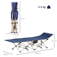 Outsunny Single Person Camping Bed Folding Cot Outdoor Patio Portable Military Sleeping Bed Travel Guest Leisure Fishing with Side Pocket and Carry Bag - Blue(m-3)