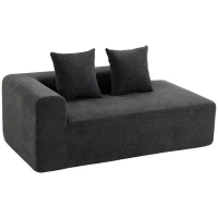 HOMCOM Canapea cu 2 locuri din chenille cu 2 perne șezut cu arcuri fără montaj 71,5x91,5x83 cm Gri închis(m-7)