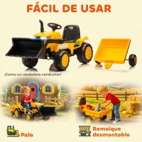 AIYAPLAY Tractor Eléctrico para Niños con Remolque Desmontable y Pala Batería 12V Motor Doble Control Remoto 2,4G Luces Música(m-5)