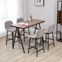 HOMCOM 5-delige Bargarnituur, Tafel en 4 Stoelen, Knoopafwerking, Dikke Bekleding, Linnenlook, Grijs(m-9)