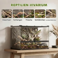 PawHut Terrarium voor reptielen Glazen terrarium 48L met voorventilatie stenen achterwand draaivergrendeling 50 x 30 x 35 cm Zwart(m-4)
