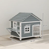 PawHut Katzenhaus aus Holz 2-Etagen Katzenhöhle mit wasserdicht aufklappbar Dach, seitlicher Plattform, 101x72,5x81cm, Grau(m-3)