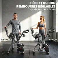 SPORTNOW Vélo d'Appartement Pliable Vélo de Fitness 3 en 1 Silencieux Connecté Kinomap Bluetooth et Zwift 105x53,5x109cm Noir(m-7)