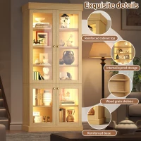 Modern Freestanding Display Cabinet with Height-Adjustable Shelves, LED Lighted Tall Showcase for Industrial Interiors, 80L x 40W x 180H cm, Natural(m-4)