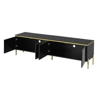 Spacious TV Stand with 4-Door Storage, Functional TV Cabinet for Modern and Italian Minimalist Living Rooms, 170L x 38W x 50H cm, Black(m-11)