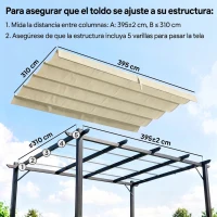 Outsunny Techo de Repuesto Retráctil 4x3,5 m para Marco de 4x3 m Toldo de Tela Solo para Cenador Jardín con 8 Orificios Crema(m-4)