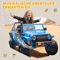 AIYAPLAY Elektrofahrzeug für Kinder, 12V Batterie, mit Eltern-Kind-Sitz, fernsteuerbar, Musik, Hupe, LED-Lichter, 3-8 Jahre, Blau(m-8)