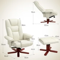 HOMCOM Sillón Reclinable con Reposapiés y Estructura de Madera Carga 150 kg Butaca para Dormitorio Crema(m-3)
