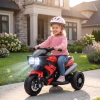 AIYAPLAY Kids Electric Motorcycle Ride-On Toy, 3-Wheel Battery-Operated Motorbike with Horn, Toddler Ride On Bike, Red(m-14)