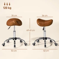 HOMCOM Taburete con Ruedas Taburete Giratoria con Altura Ajustable Taburete Cosmética Dentista Peluqueria 52x53x49-61cm Marrón(m-3)