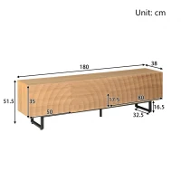Practical TV Cabinet with 2-Door Cabinet and 2 Drawers, Solid TV Stand with Metal Legs and Particleboard Frame, 180L x 38W x 51.5H cm, Wood(m-3)