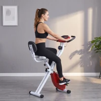 HOMCOM Cyclette Pieghevole da Fitness in Acciaio, Cyclette Magnetica Pieghevole da Casa con Altezza Regolabile, Resistenza Magnetica a 8 Livelli, Schermo LCD, 43x97x109cm, Rosso(m-9)